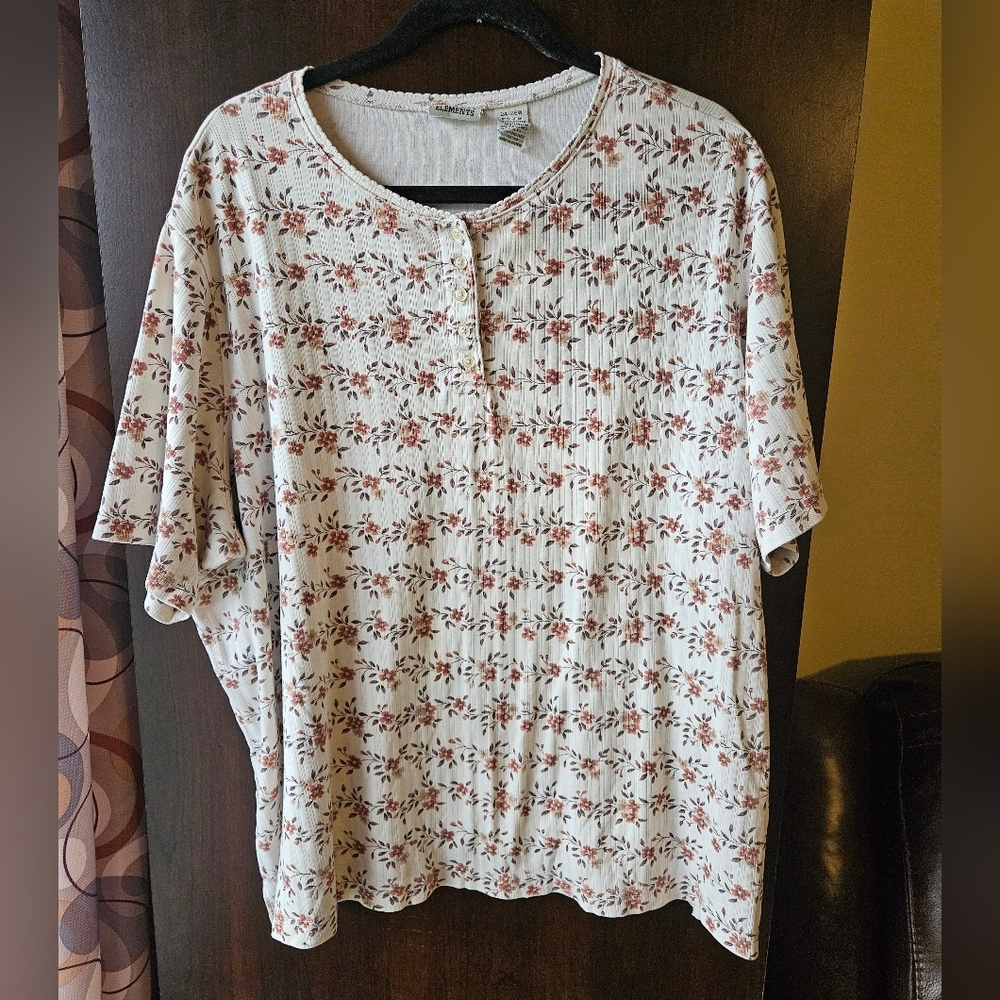 Classic Elements Floral Print Women's Top Size 24-26W